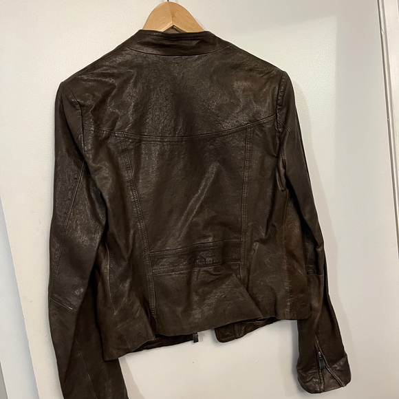 Like-New Chocolate Brown Leather Jacket, Size S - Picture 4 of 5